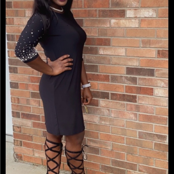 Tiana B. Black Dress with Pearl Sleeve Details - Picture 4 of 5